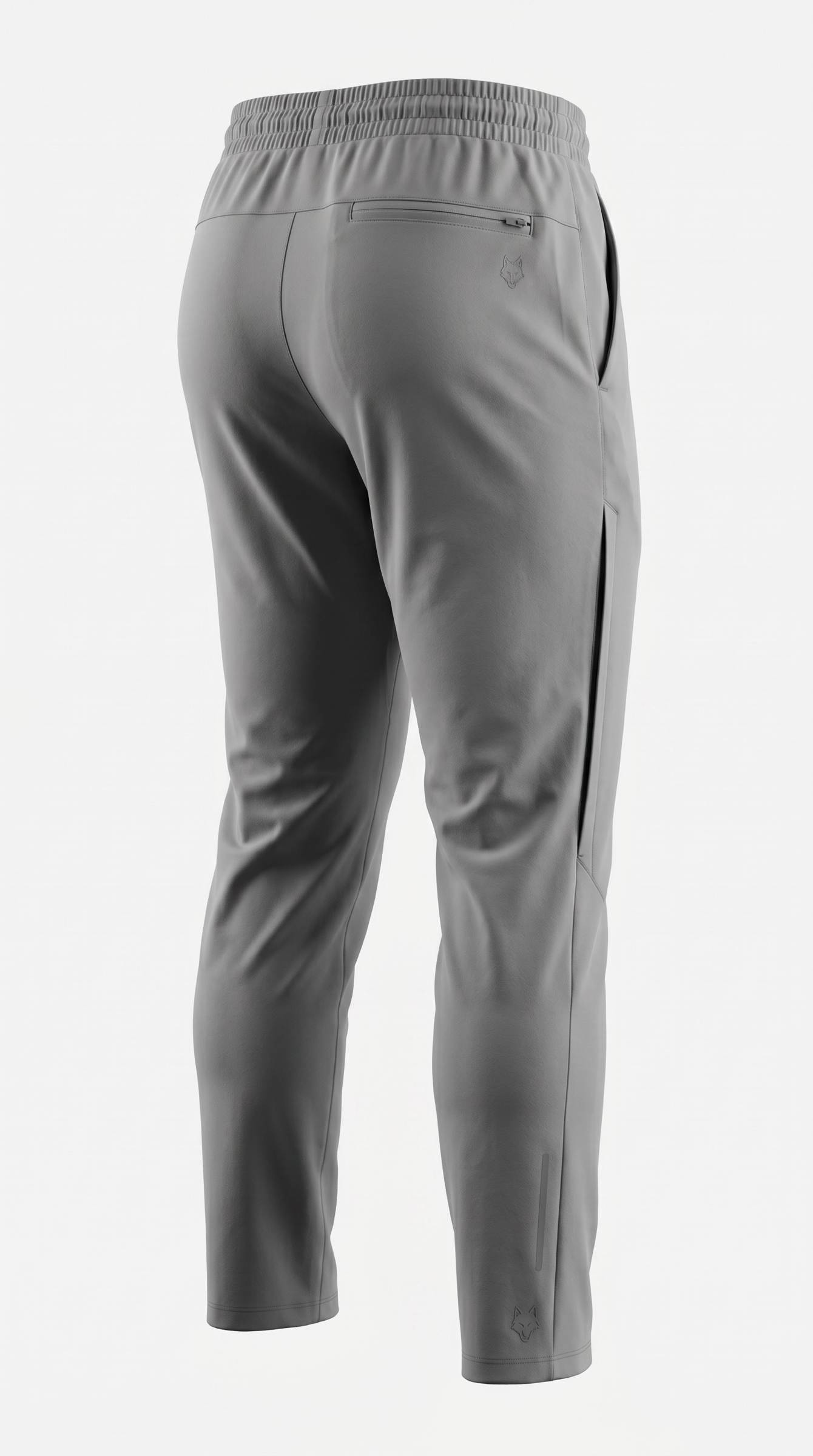 SAVAG3 grey athletic training pants with elastic waistband, zip pocket, and reflective detailing.