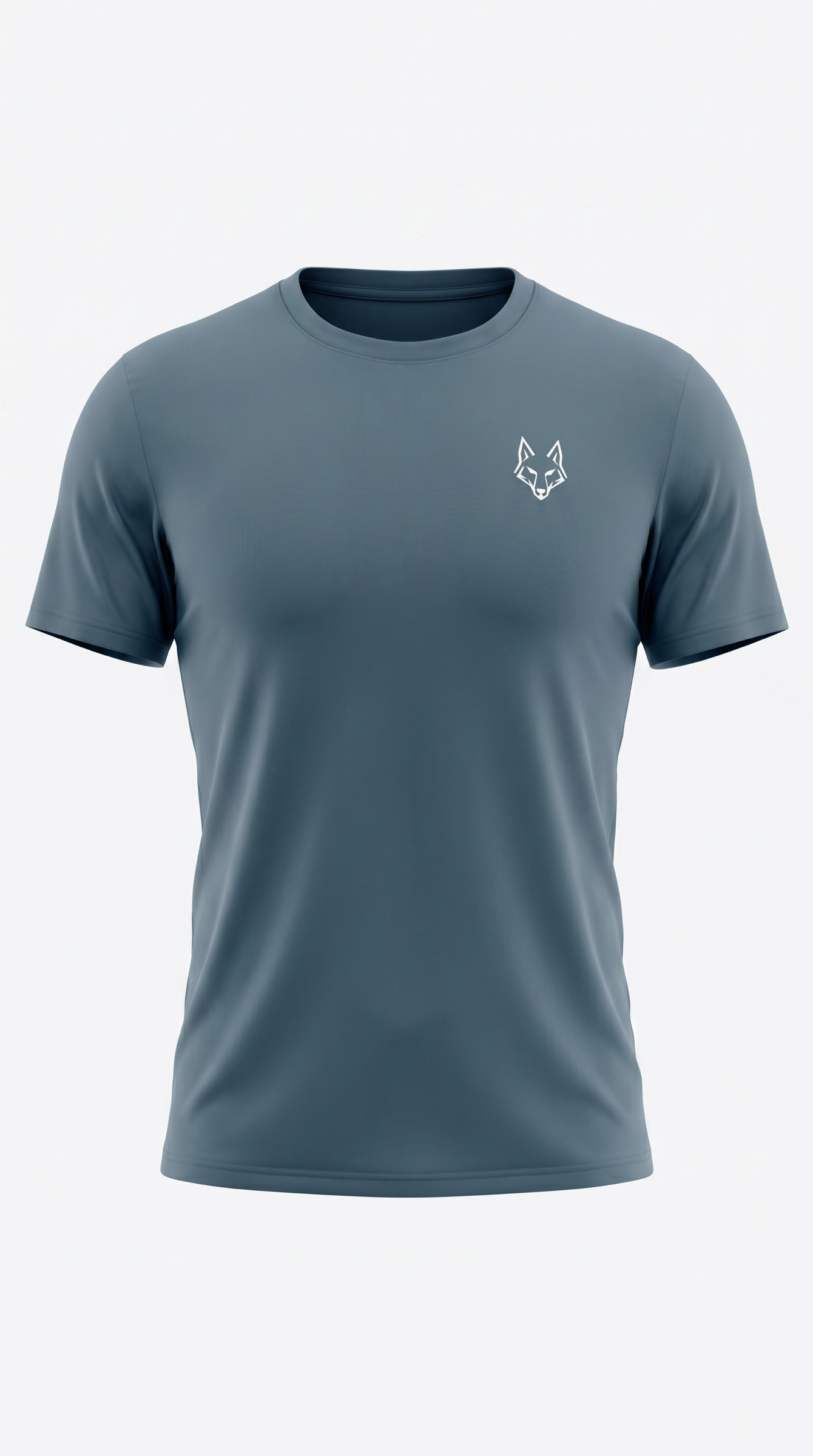 SAVAG3 slate blue short sleeve t-shirt with white wolf logo on chest, crew neck, relaxed fit.