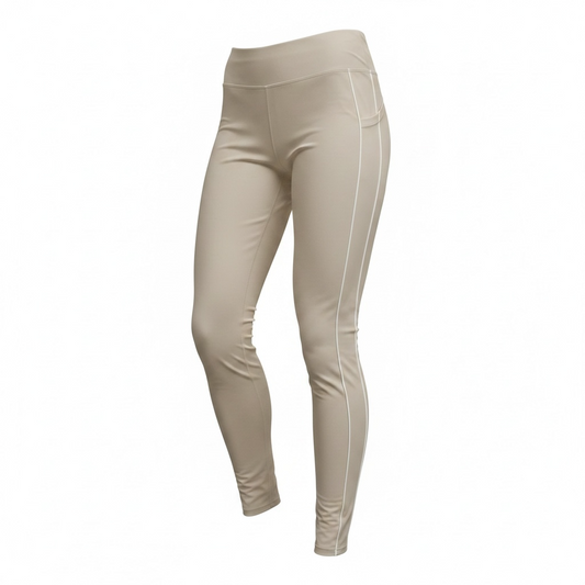 Women's beige SAVAG3 ATHENA™ high-waisted performance leggings featuring sculpting support, breathable fabric, and premium activewear design.

