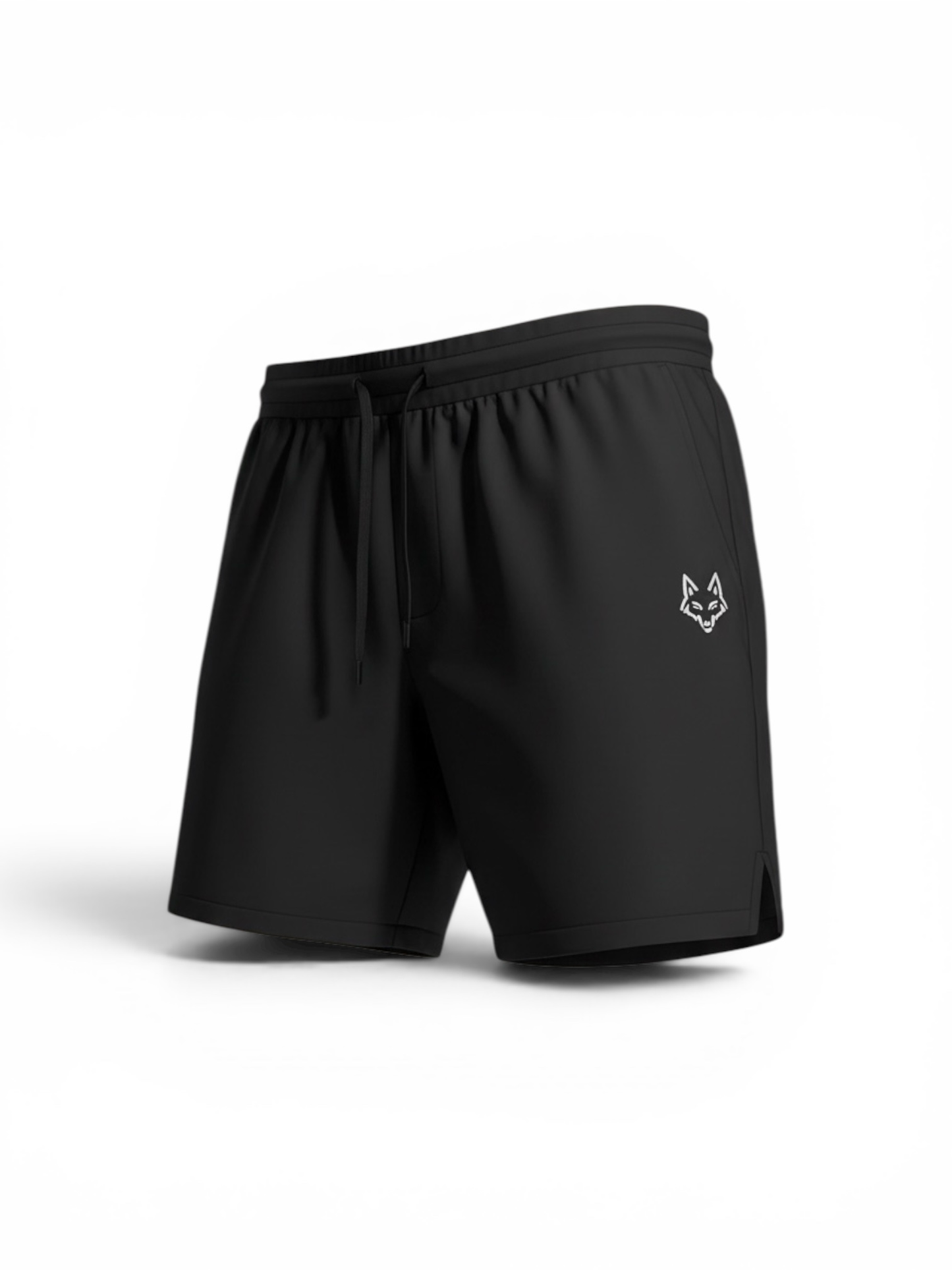 SAVAG3 black athletic performance training shorts with drawstring and logo emblem