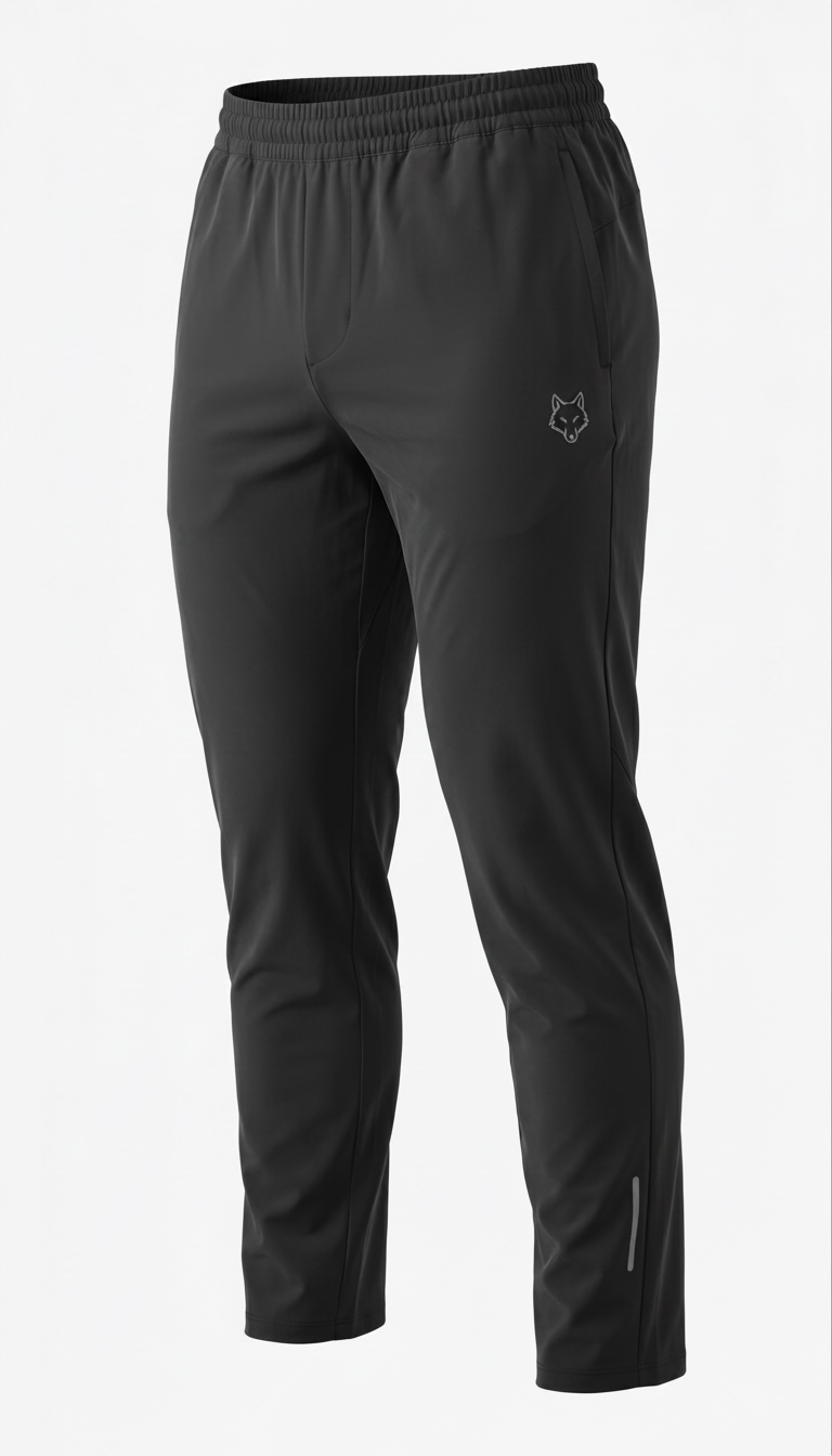 SAVAG3 black athletic training pants with elastic waistband, side pockets, and reflective detailing on lower leg.