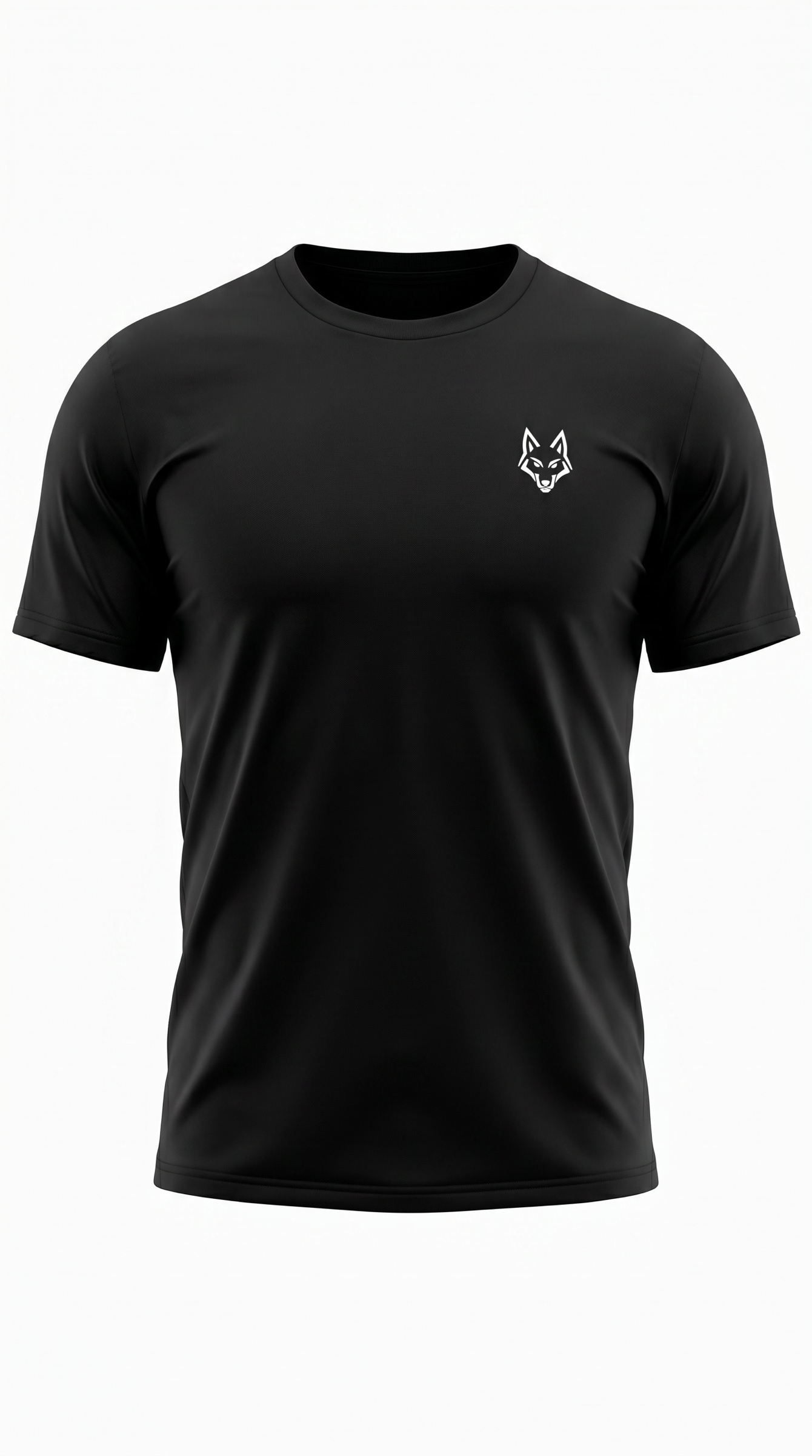 SAVAG3 black short sleeve t-shirt with white wolf logo on chest. Relaxed fit, crew neck, breathable fabric.