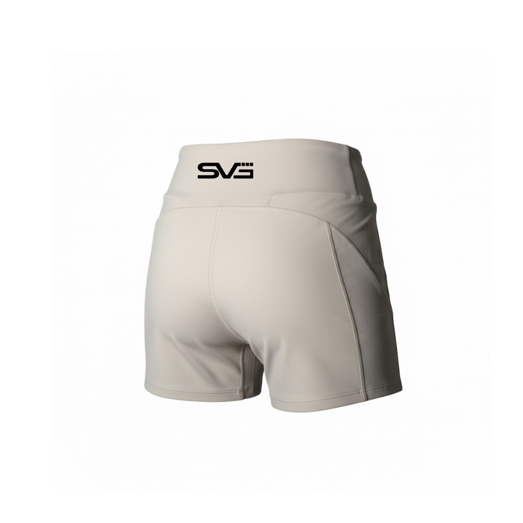 Rear view of the SAVAG3 HERA™ women's high-waisted performance shorts showcasing the supportive waistband and premium activewear fit.