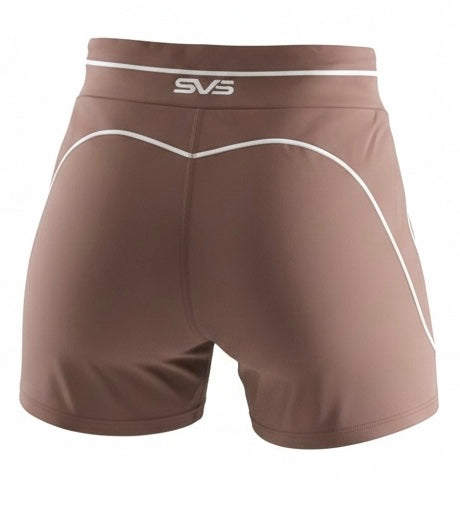 Rear view of the SAVAG3 HERA™ women's high-waisted performance shorts showcasing the supportive waistband and premium activewear fit.