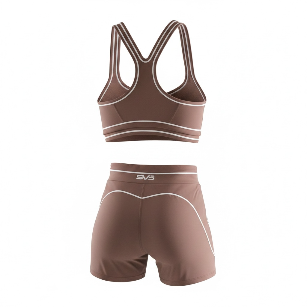 Woman's SAVAG3 HERA™ premium activewear set featuring a performance sports bra and high-waisted shorts designed for gym workouts, Pilates, yoga, and everyday wear.