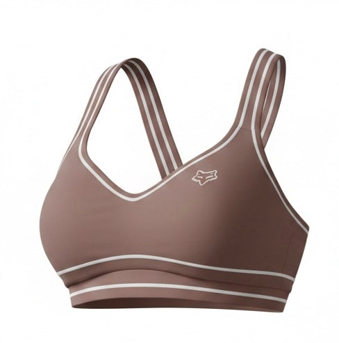 Women's beige SAVAG3 HERA™ performance sports bra featuring buttery-soft fabric, supportive fit, and premium activewear design for gym training and everyday wear.

